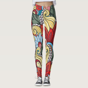 Leggings Fleurs Rouge Jaune Bleu Vert Et Fleurs