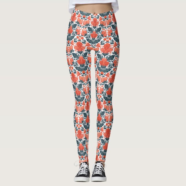 Leggings Fleurs rouges décoratives (Devant)