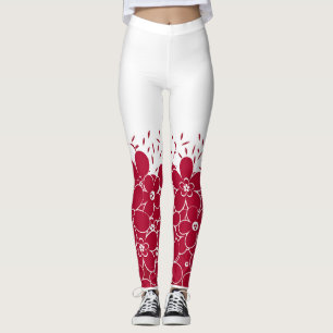 Leggings Fleurs rouges marguerites sur arrière - plan blanc