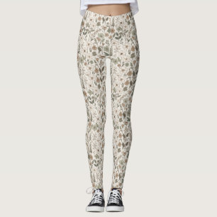 Leggings Fleurs sauvages aériennes en crème et sauge