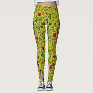 Leggings Fleurs sauvages et papillons de nuit en vert