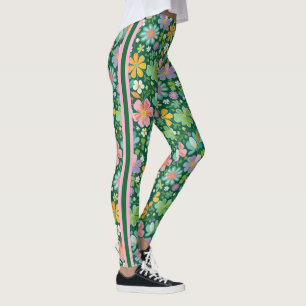 Leggings Fleurs sauvages Pastel En Rose Violet Orange Et Ve