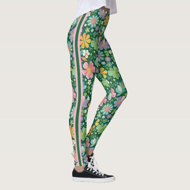 Leggings Fleurs sauvages Pastel En Rose Violet Orange Et Ve (Droite)