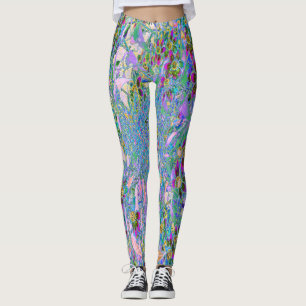 Leggings Fleurs sauvages rétro violet, vert et bleu sur ros