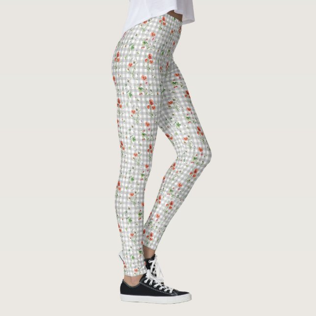 Leggings Fleurs sauvages sur En vichy d'argent (Droite)