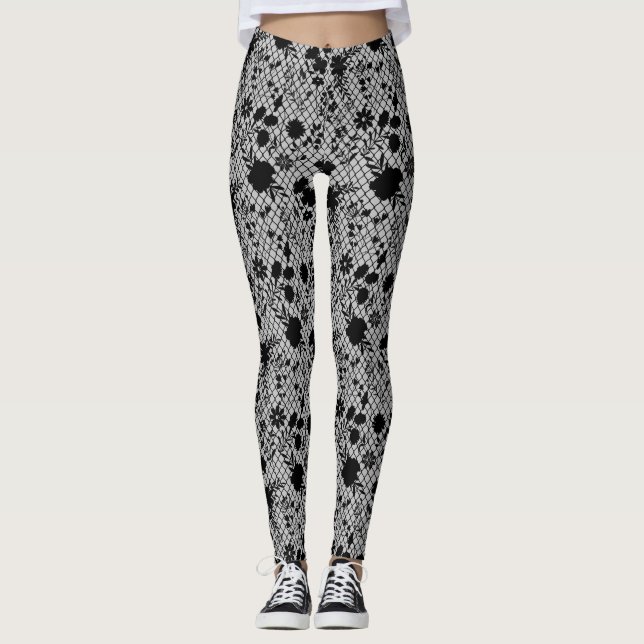 Leggings Fleurs sur net 01.wx4 Gray BG (Devant)