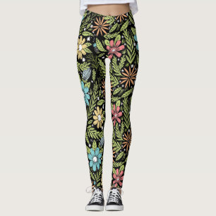 Leggings Fleurs tirées par la main