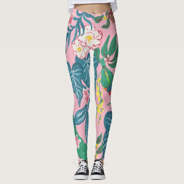 Leggings Fleurs tropicales Abstraites, motif de guache pein (Devant)