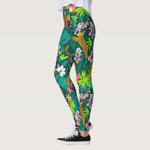 Leggings Fleurs tropicales colorées et animaux motif