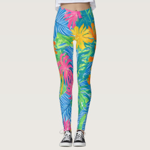 Leggings Fleurs tropicales colorées et Feuilles