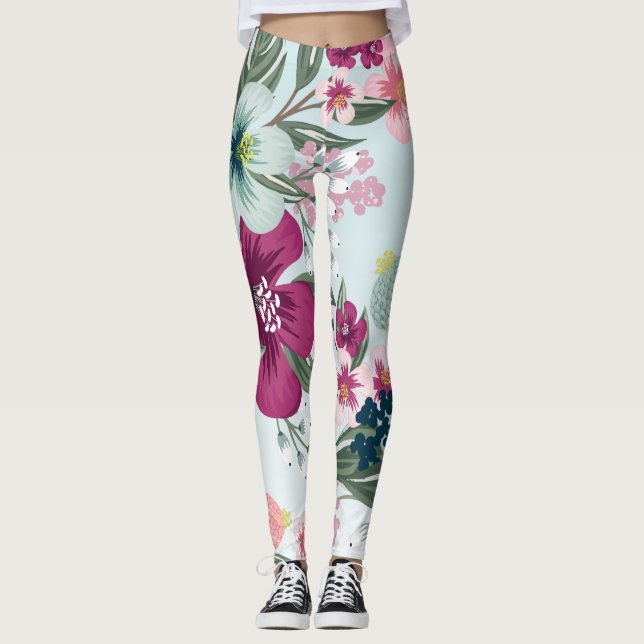 Leggings Fleurs tropicales des jambes des femmes sur l'Ombr (Devant)