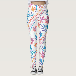 Leggings Fleurs tropicales dessinées à la main, motif feuil