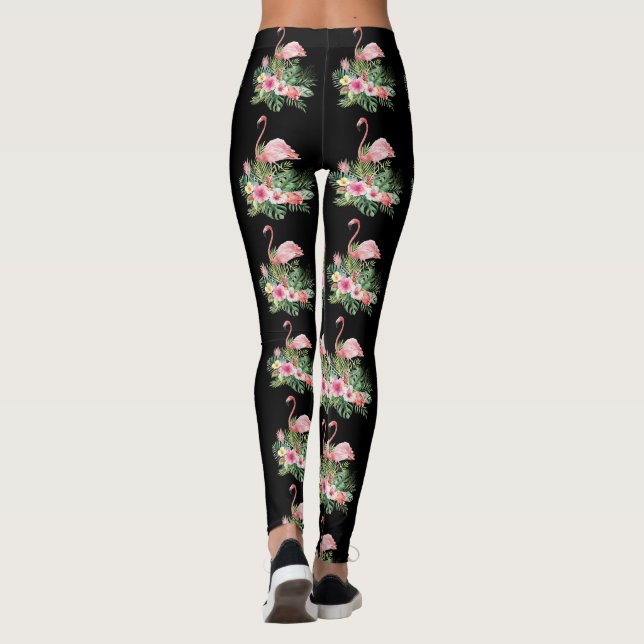 Leggings Fleurs tropicales exotiques Motif flamant (Dos)