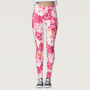 Leggings Fleurs tropicales rose et blanche