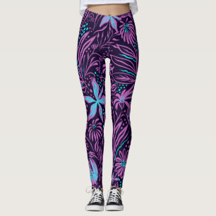 Leggings Fleurs tropicales violettes et bleues Yoga Leisure