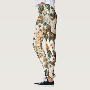 Leggings Fleurs vintages d'ivoire, Motif Rose multicolore