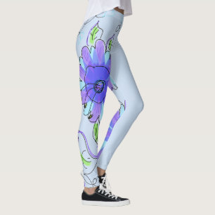 Leggings Fleurs Violets Et Bleus