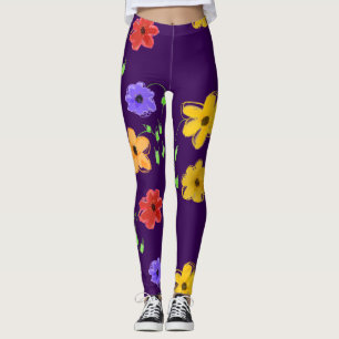 Leggings Fleurs violettes foncées