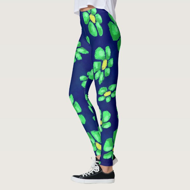 Leggings Fleurs Whimsical Vertes Daisies sur Arrière - plan (Gauche)