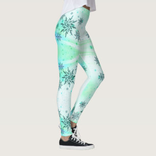 Leggings Flocon de neige tourbillon bleu vert blanc mignon 