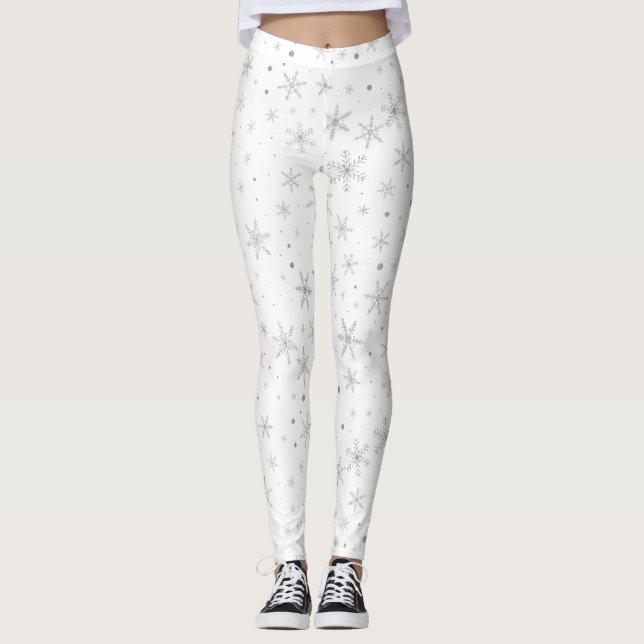 Leggings Flocon de neige Twinkle -gris argenté et blanc- (Devant)