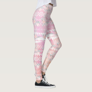 Leggings Floral Abstrait Aztec Tribal Coral Motif rose