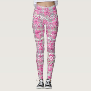 Leggings Floral Abstrait Aztec Tribal violet Motif rose