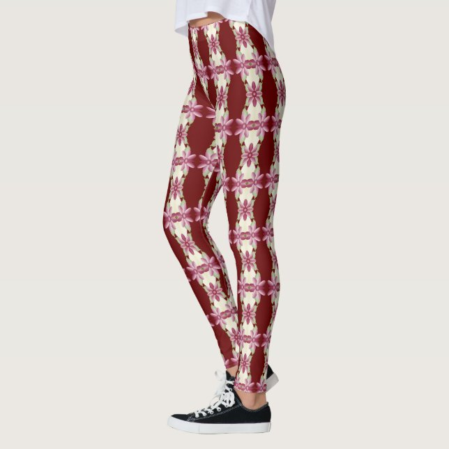 Leggings Floral bourguignon et rose (Gauche)