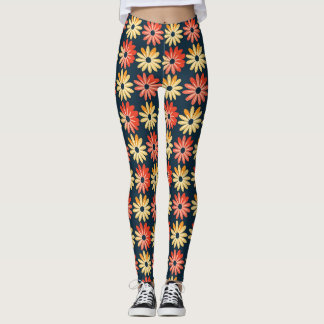 Leggings Floral Coloré Avec Fleur Rouge, Orange