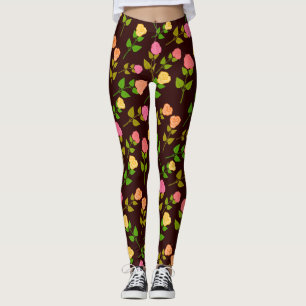 Leggings Floral Cute fleurs Motif Black Arrière - plan