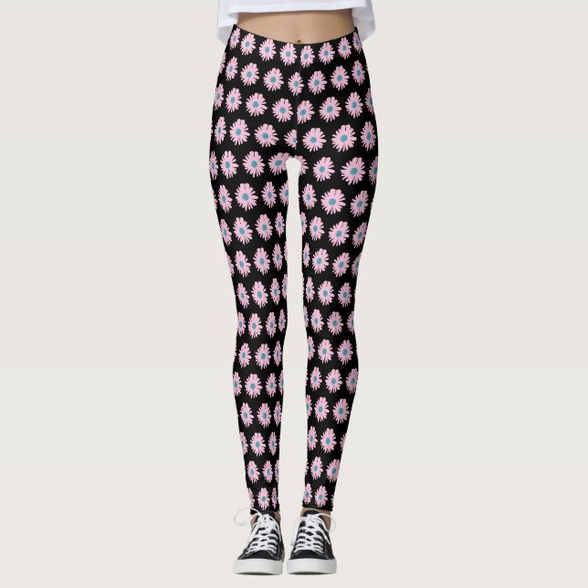 Leggings Floral Daisy rose bleu Motif d'illustration (Devant)