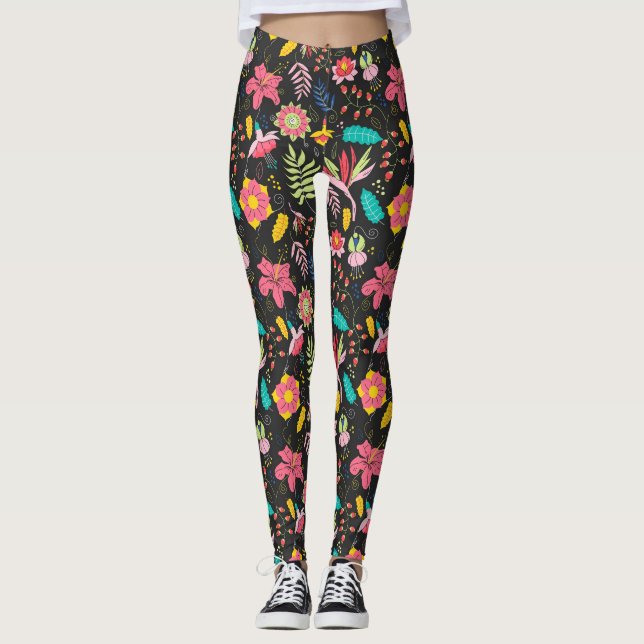 Leggings Floral Exotic Flowers Feuille Motif-23760 (Devant)
