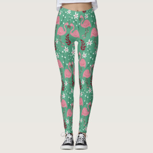 Leggings Floral flamingo sans couture motif rose vert