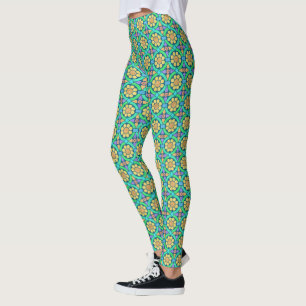 Leggings Floral Fleur Motif géométrique mignon jaune vert