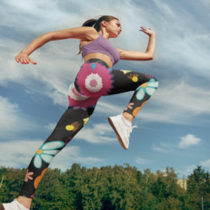Leggings Floral Flower Power coloré noir