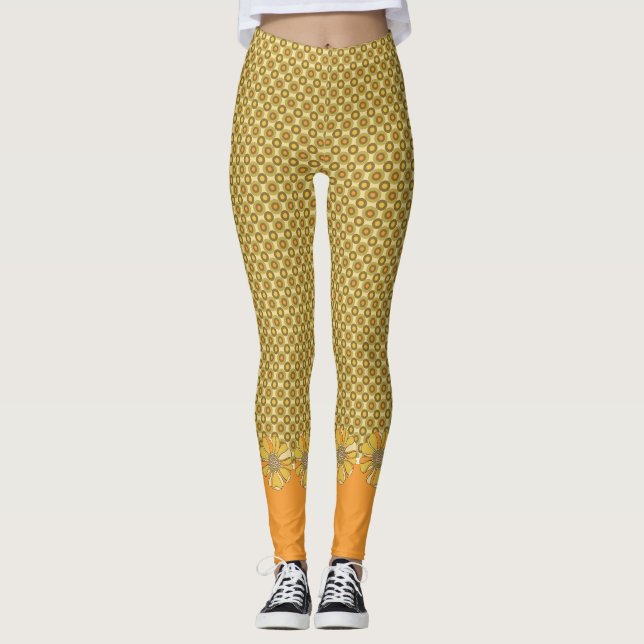 Leggings Floral géométrique orange rétro (Devant)