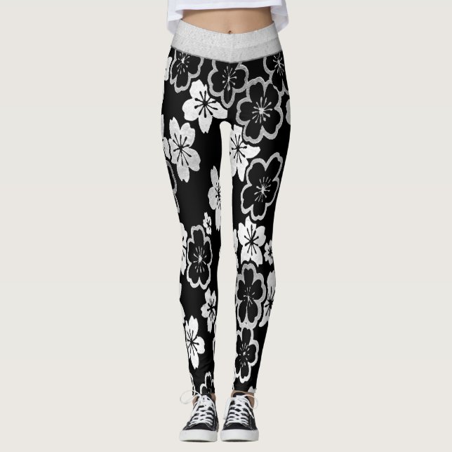 Leggings Floral japonais monochrome (Devant)