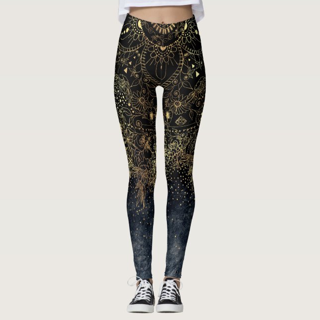 Leggings Floral Mandala or bleu (Devant)