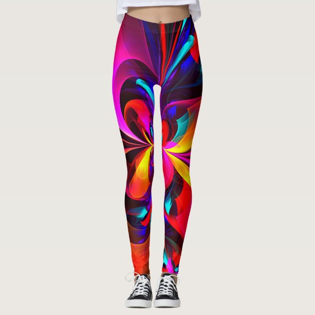 Leggings Floral moderne Art Abstrait Rouge Bleu Motif #07 (Devant)