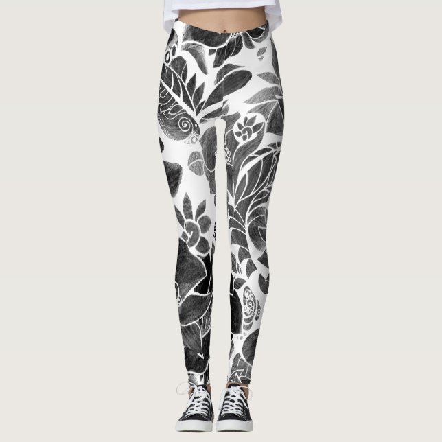 Leggings Floral noir blanc (Devant)