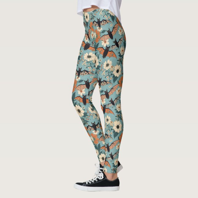 Leggings Floral Patchwork Halloween Bats & Flowers (Gauche)