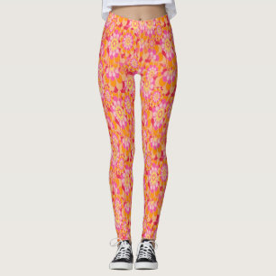 Leggings Floral rose orange Super hippie psychédélique rétr
