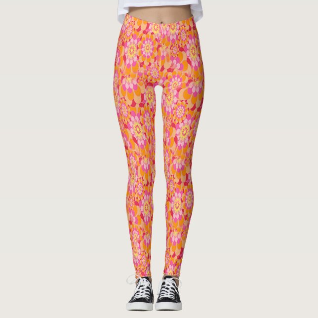 Leggings Floral rose orange Super hippie psychédélique rétr (Devant)