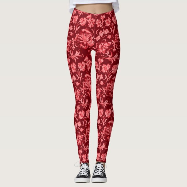 Leggings Floral rose rétro sur le marron (Devant)