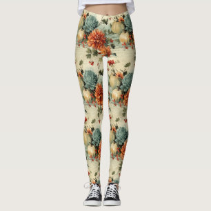 Leggings Floral Thanksgiving Motif Vintage (1)