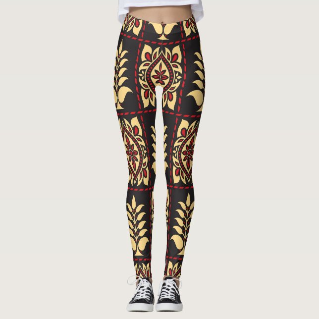 Leggings Floral tribal : Élégance Motif Vintage (Devant)