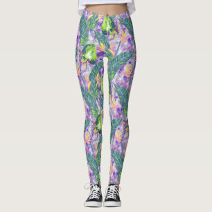 Leggings Floral tropical, Botanique, lilas, vert, rose, fl