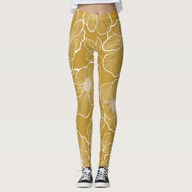 Leggings Florale d'or monochrome : Abstrait sans fil (Devant)