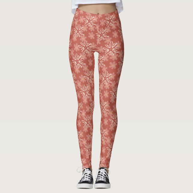 Leggings Florales abstraites rose et jaune (Devant)
