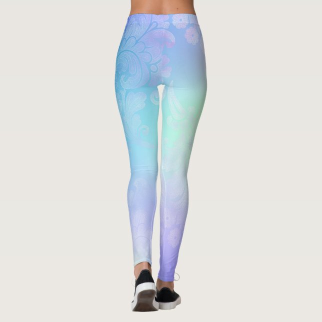 Leggings floraux à arc-en-ciel bleu pastel (Dos)